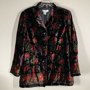 COLDWATER CREEK Velvet Blazer Black Floral Button Dark Romantic Holiday Boho XL
